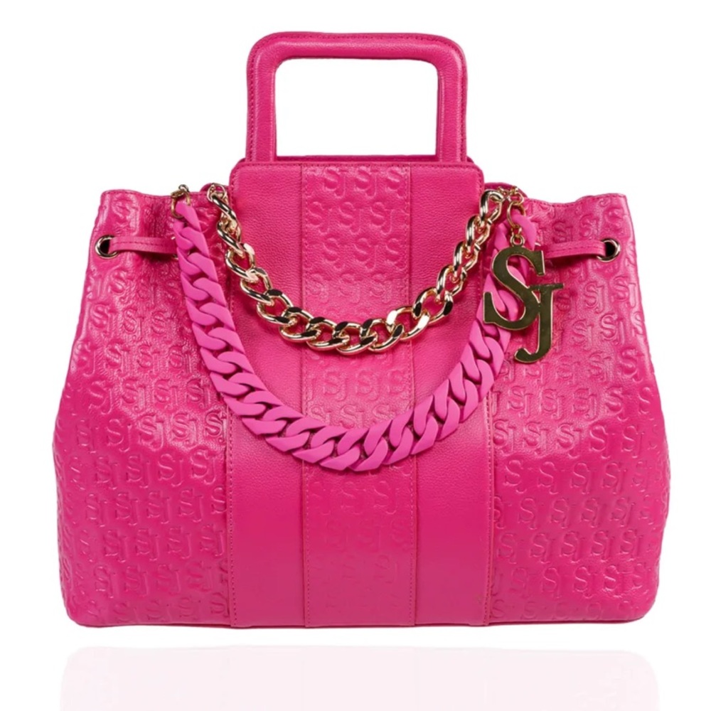 Sassy Jones Lori Medium Triple Compartment Tote - Pink w/ Interchangeable Chain